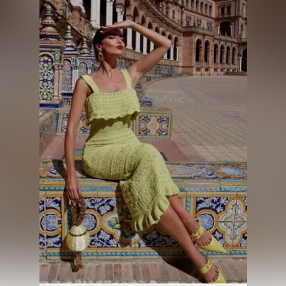 ZARA Lime Green Crochet Maxi Dress - Picture 3 of 11